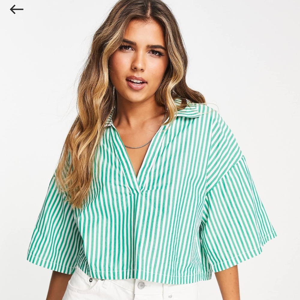Noisy may Green and White Striped Blouse